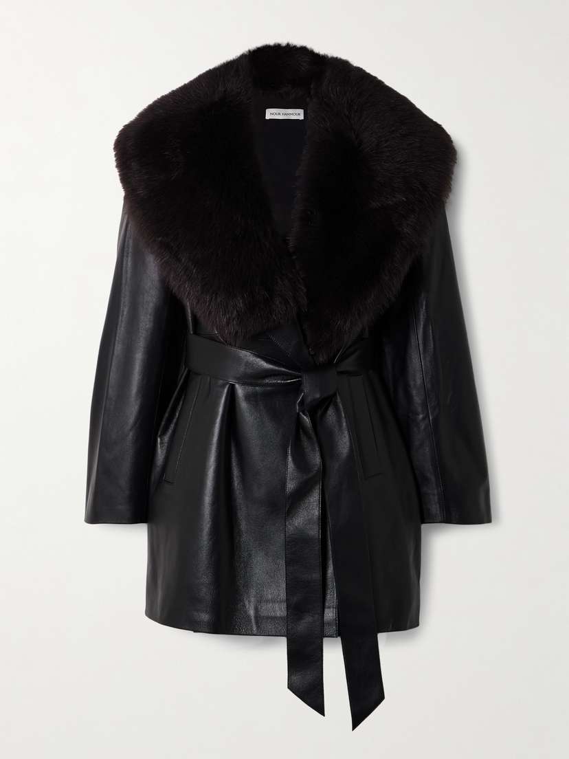 Nour Hammour Kelsey Belted Shearling-trimmed Leather Jacket