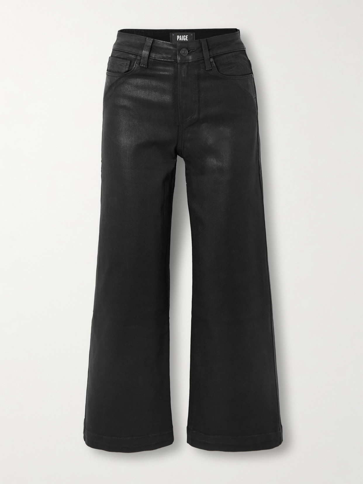 Paige Anessa Cropped Coated-twill Wide-leg Pants In Black