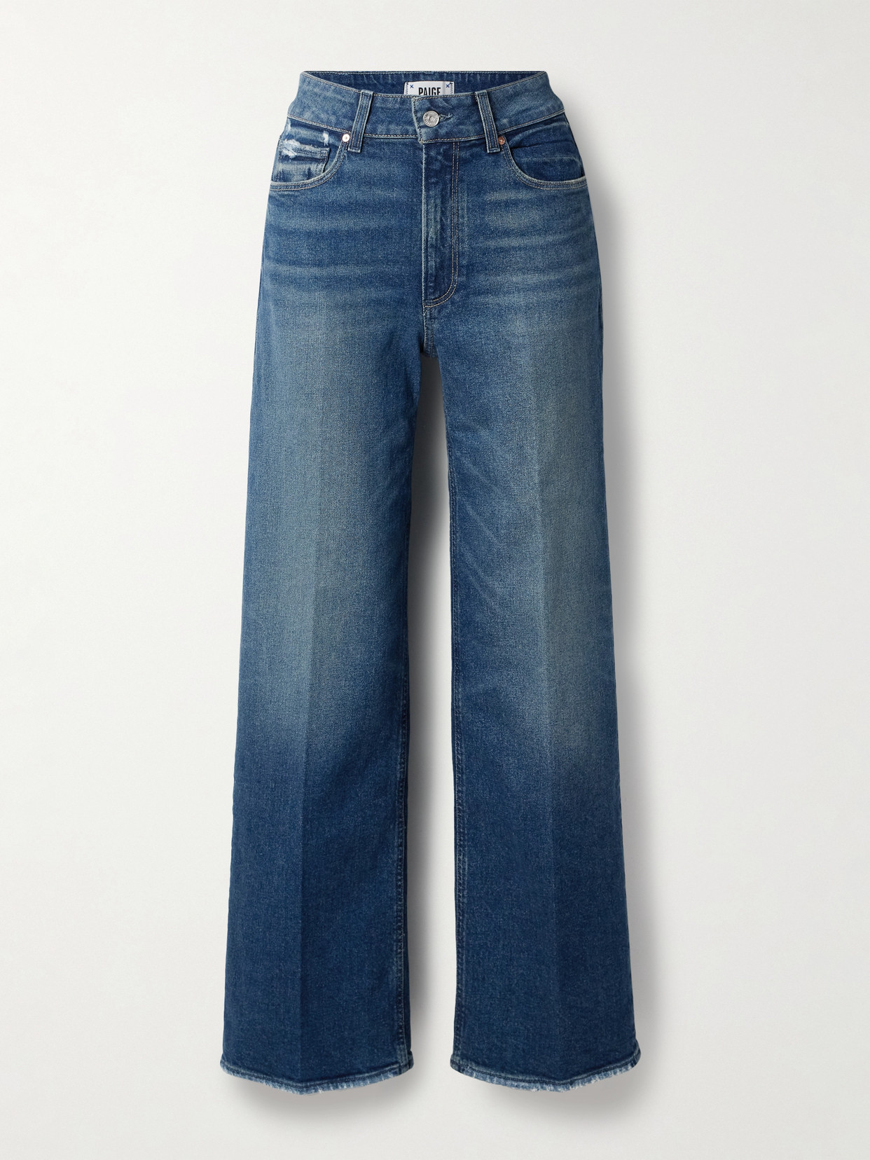 Paige Sasha Frayed High-rise Straight-leg Jeans In Blue