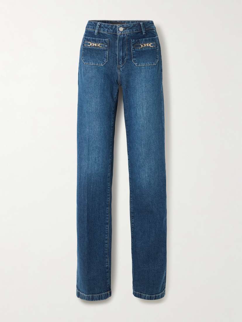 PAIGE Leenah Chain-embellished High-rise Straight-leg Jeans