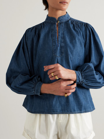 Suzie Kondi Kaprico gathered denim blouse
