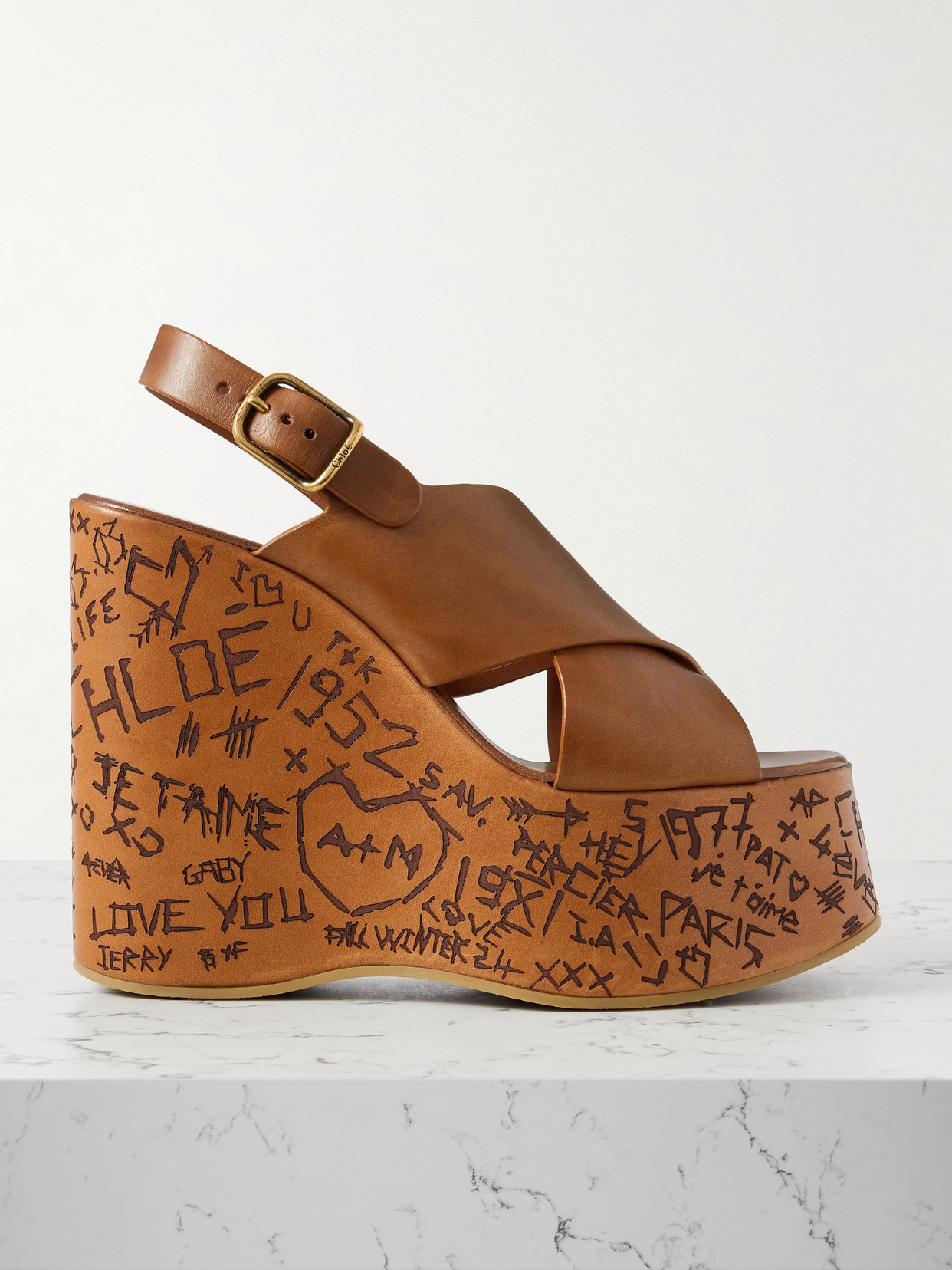 CHLOÉ MAXIME LEATHER PLATFORM WEDGE SANDALS