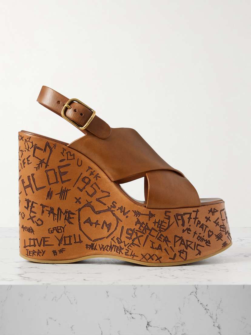 Chloé Maxime Leather Platform Wedge Sandals