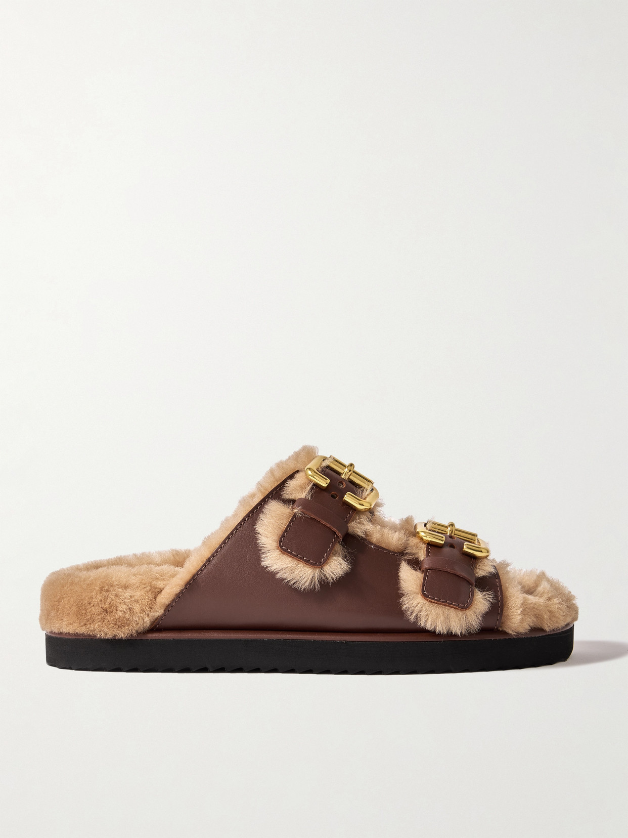 Chloé Shearling-trimmed Leather Sandals In Brown