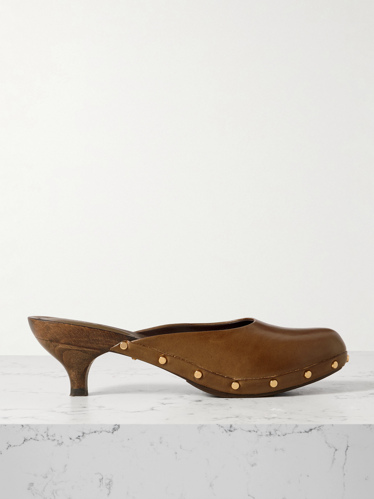 Chloé Judith Studded Leather Mules In Green