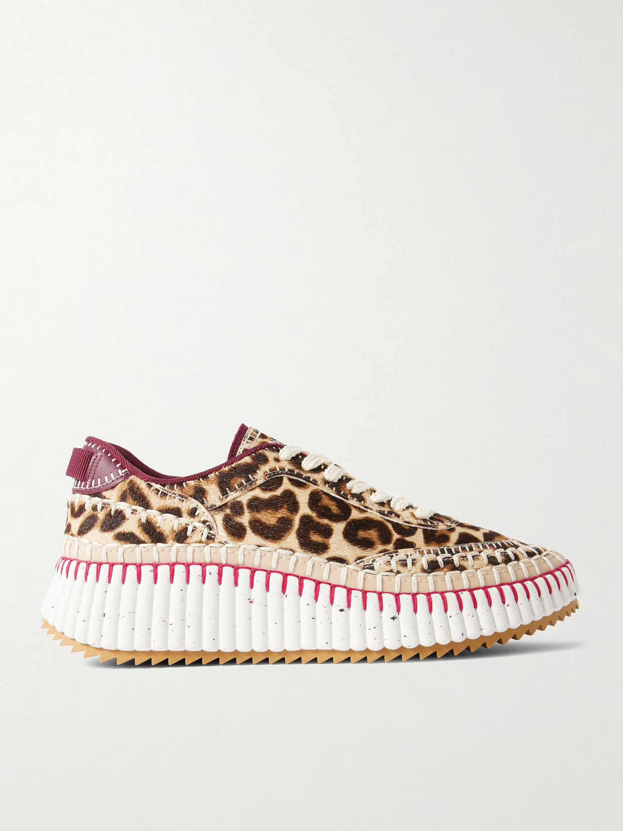 Chloé Nama Embroidered Grosgrain And Leather-trimmed Leopard-print Calf Hair Sneakers In Animal Print