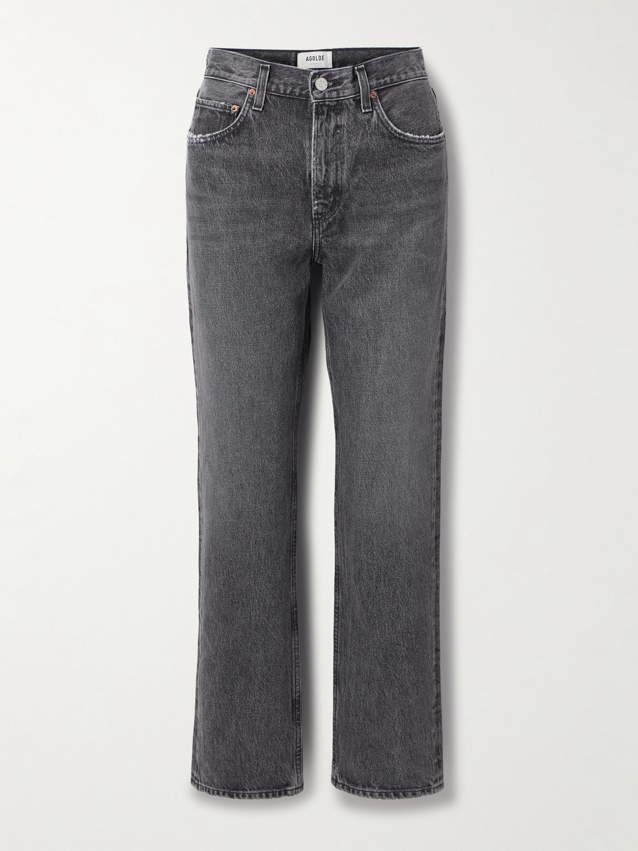 Agolde Valen Distressed Mid-rise Straight-leg Jeans In Gray