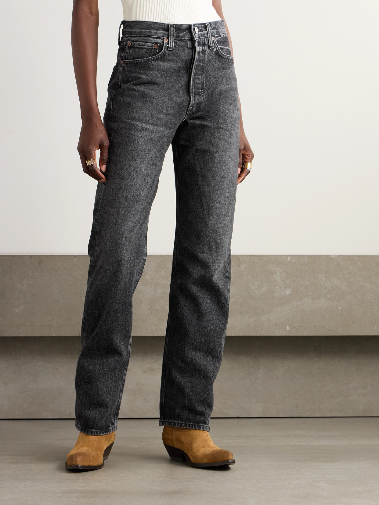 Agolde Kelly High-rise Straight-leg Organic Jeans In Black