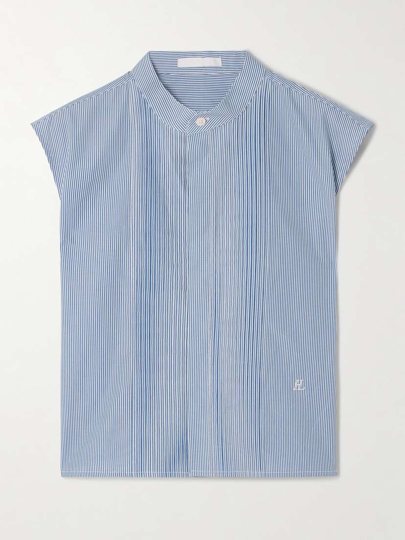 Helmut Lang Pintucked Embroidered Striped Cotton-poplin Shirt