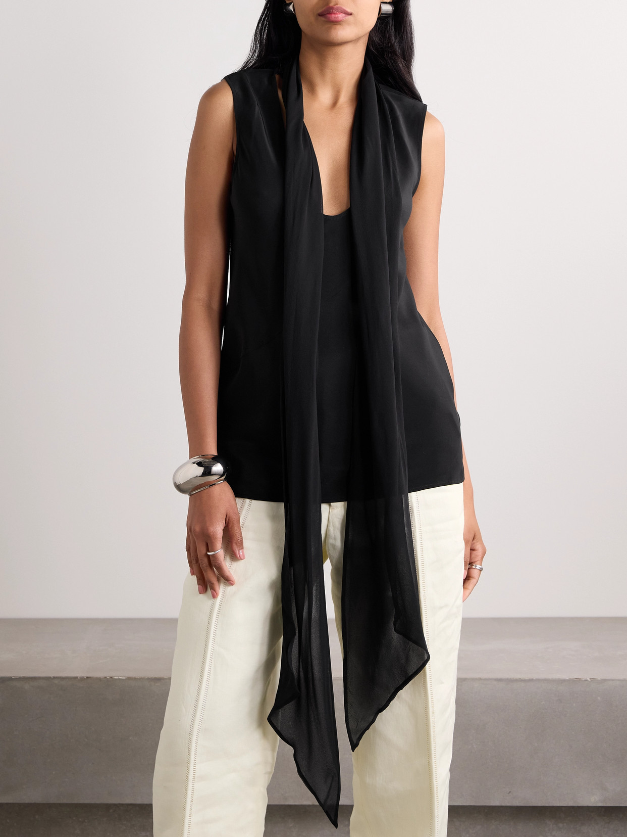 Helmut Lang Tie-detailed Silk-chiffon Blouse In Black