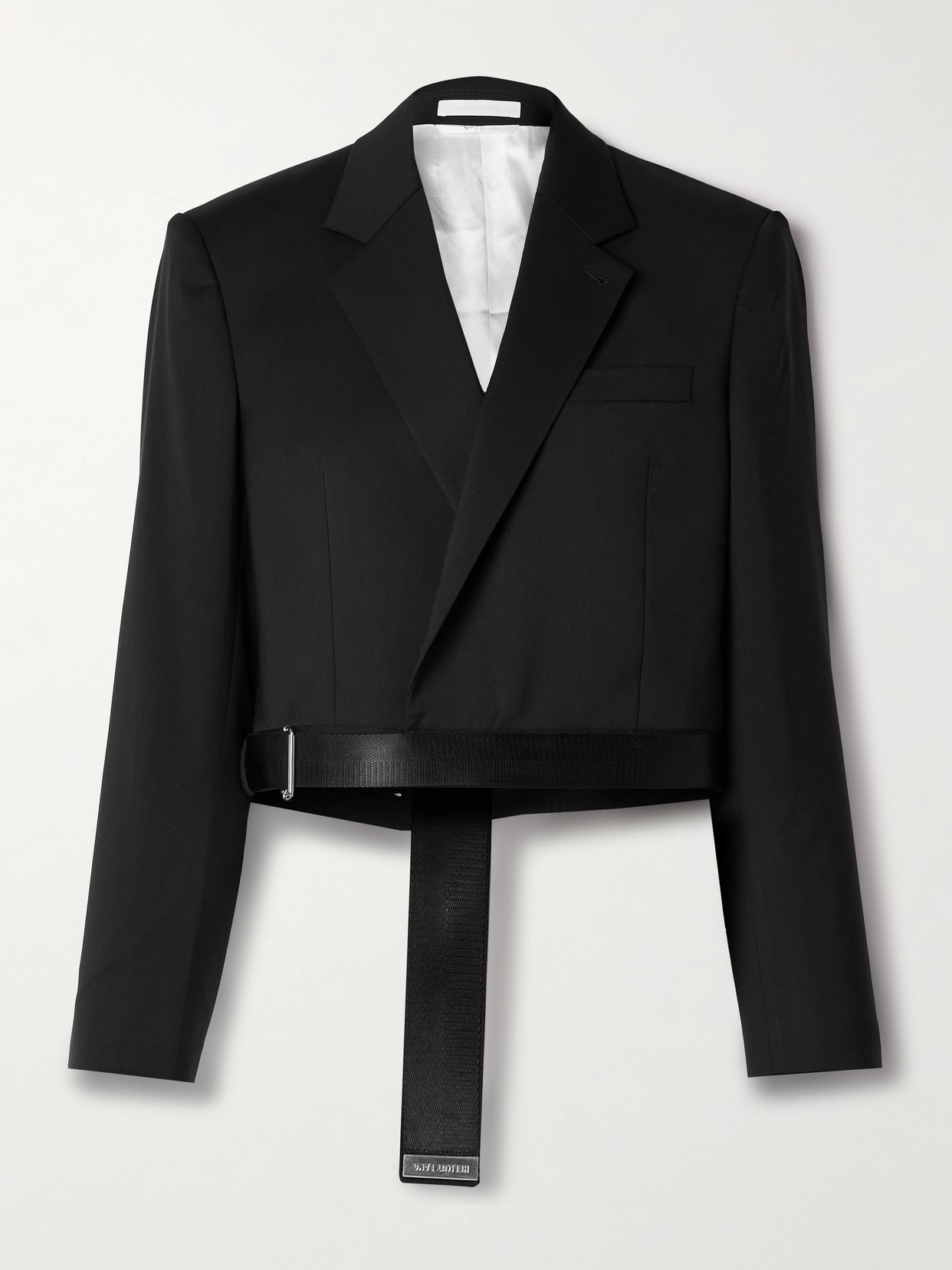 Helmut Lang - Cropped Grosgrain-trimmed Wool Wrap Blazer - Black