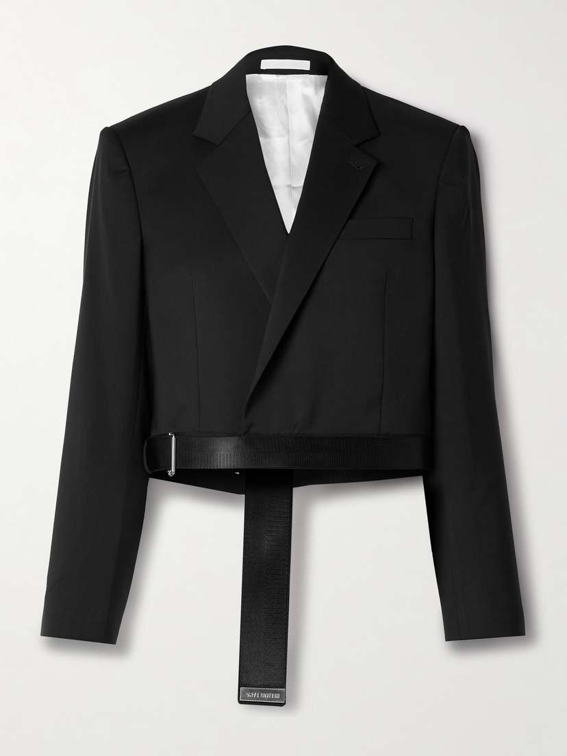 Helmut Lang Cropped Grosgrain-trimmed Wool Wrap Blazer