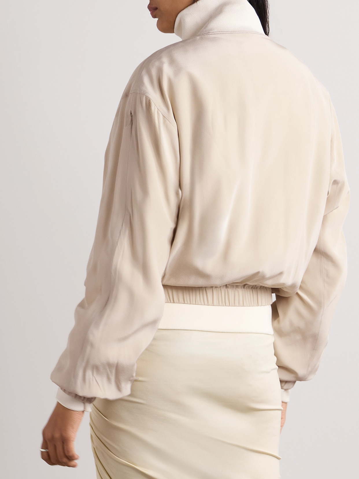 Helmut Lang Convertible Layered Crepe De Chine And Satin-twill Bomber Jacket In Cream