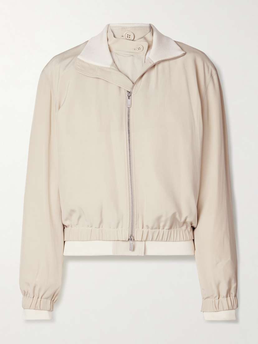 Helmut Lang Convertible Layered Crepe De Chine And Satin-twill Bomber Jacket