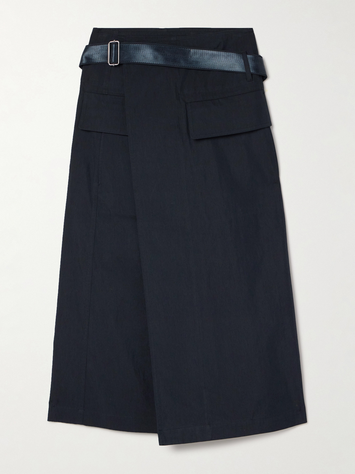 Helmut Lang - Belted Cotton-blend Twill Midi Wrap Skirt - Blue