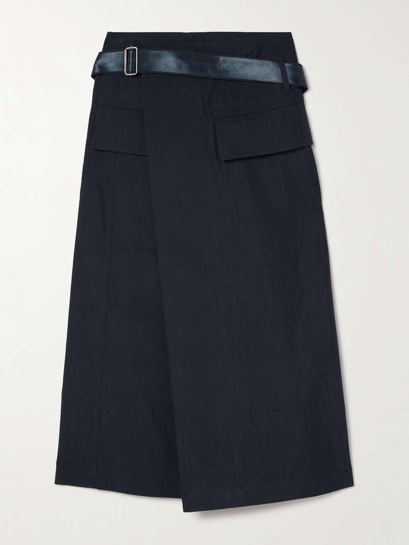 Helmut Lang Belted Cotton-blend Twill Midi Wrap Skirt - x large