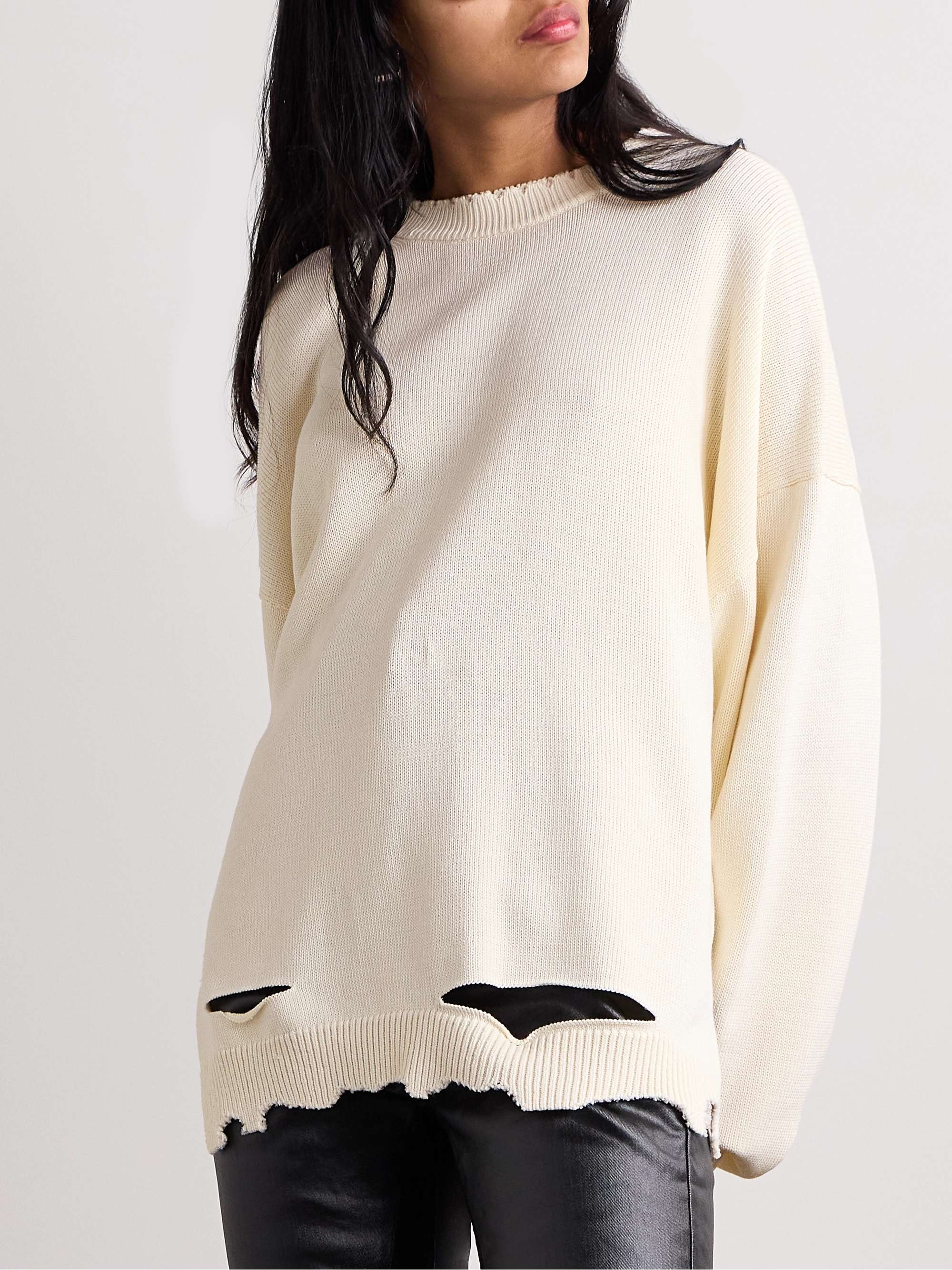 HELMUT LANG Oversized distressed cotton-blend sweater | NET