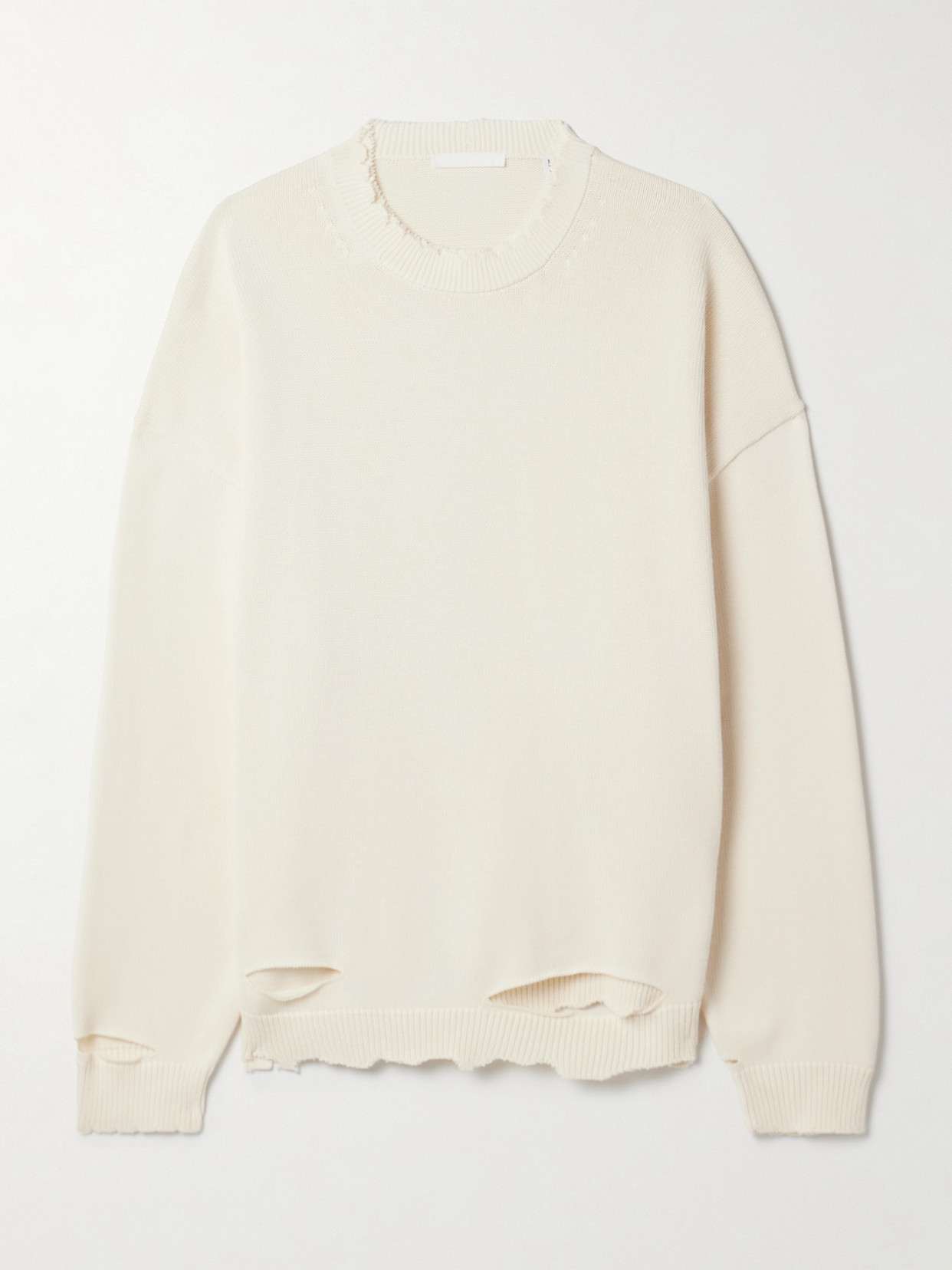 Helmut Lang Oversized Distressed Cotton-blend Sweater In Ivory