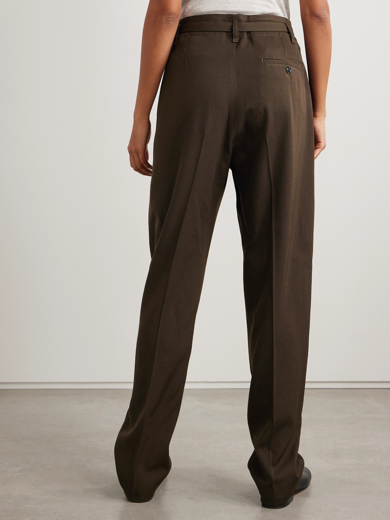 Lemaire Belted Wool-twill Tapered Pants In Brown