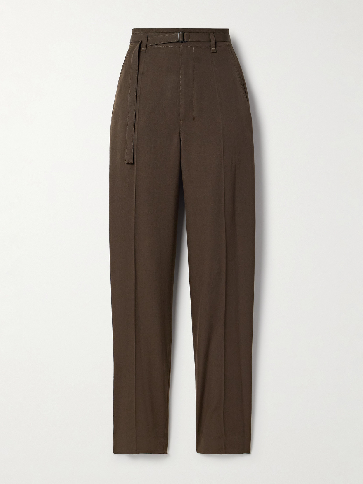 Lemaire Belted Wool-twill Tapered Pants In Brown