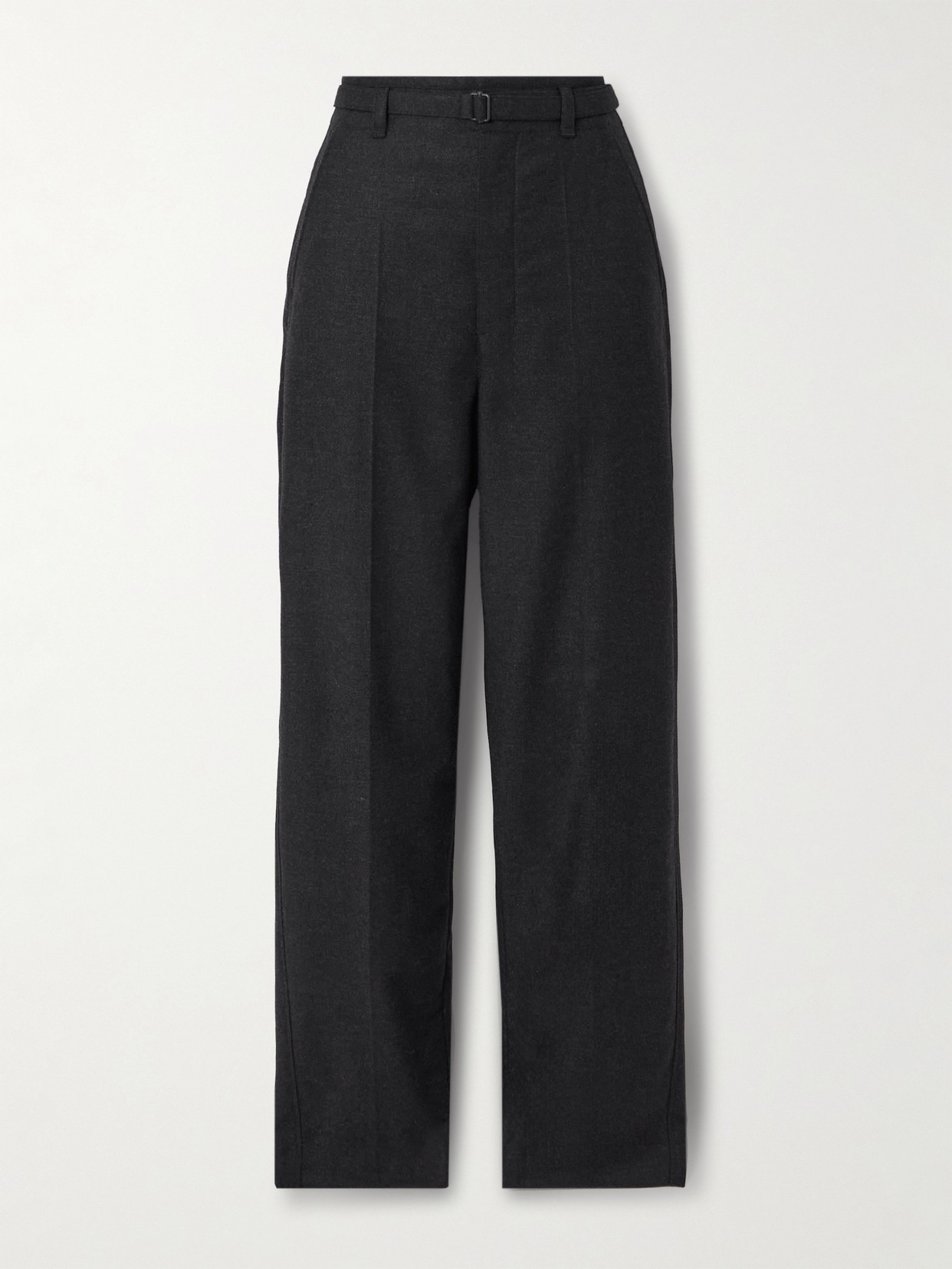 Lemaire Belted Pleated Cashmere-blend Tapered Pants In Gray