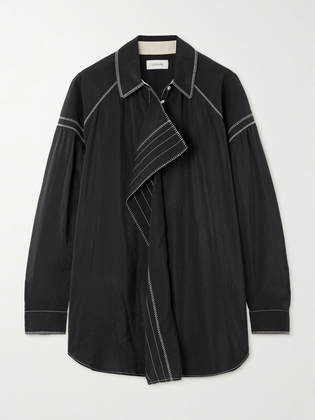 LEMAIRE - Draped Embroidered Silk-blend Shirt - Black