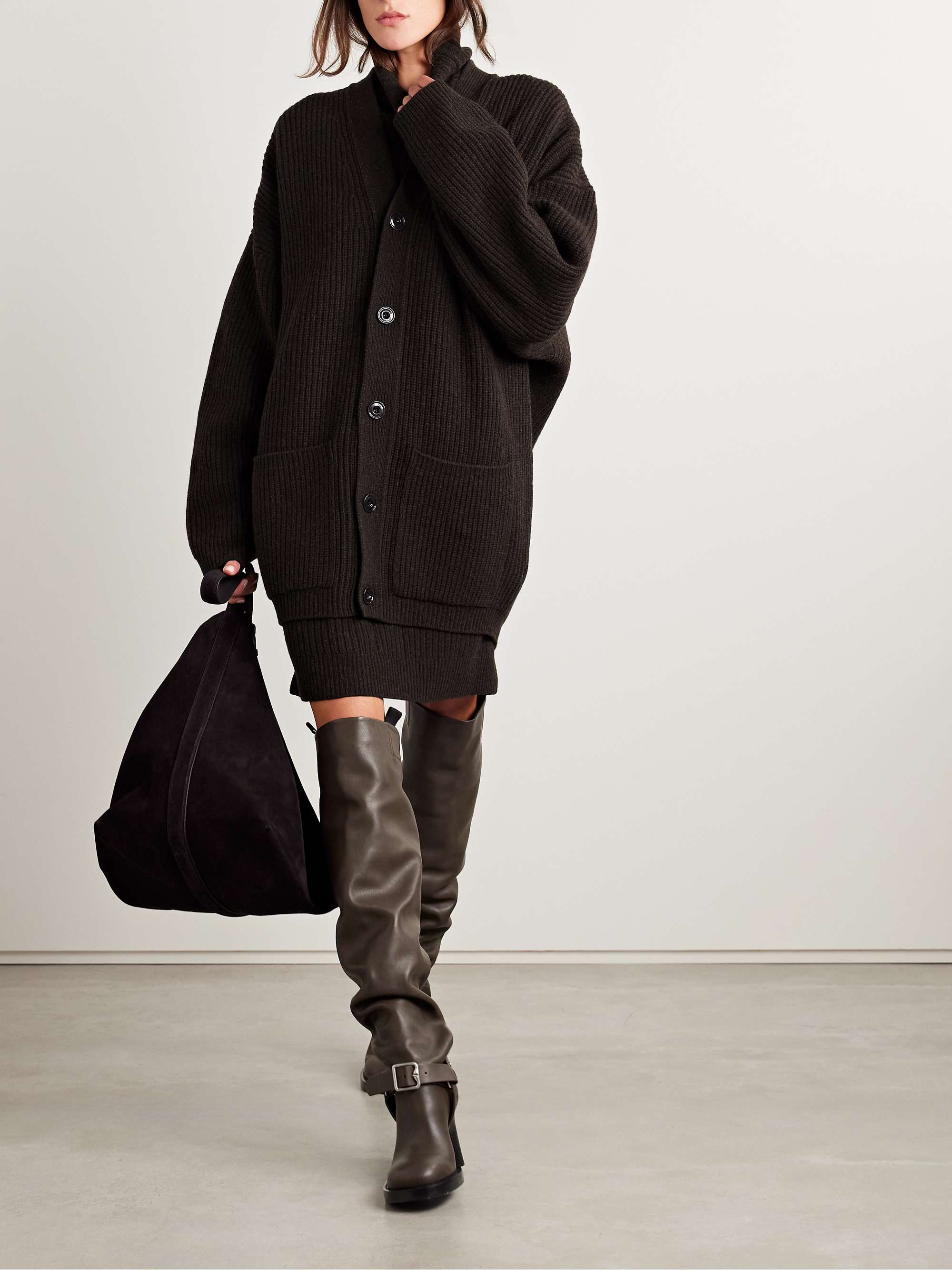 Oversized ribbed wool cardigan black xx small