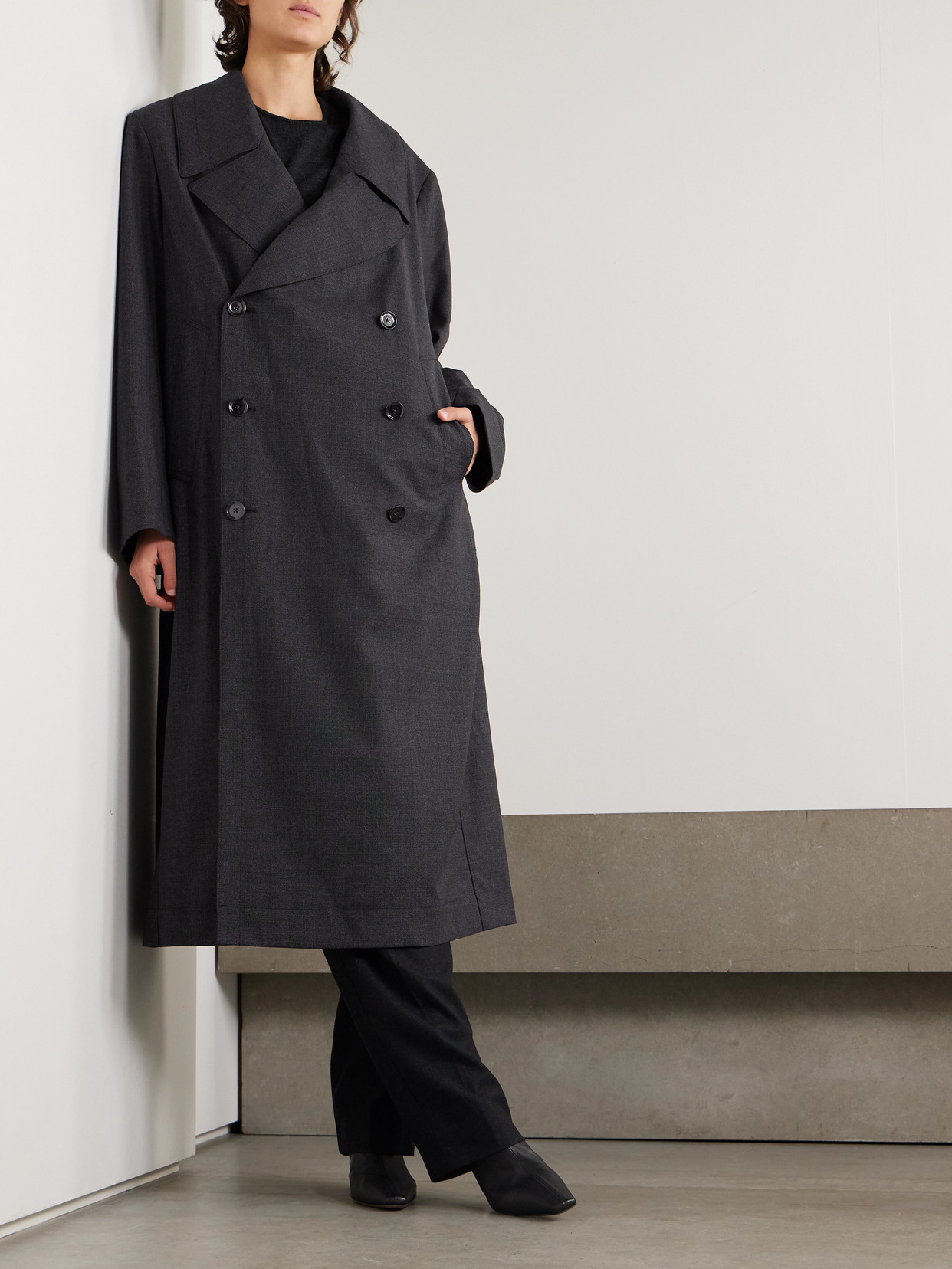 Lemaire Oversized Double-breasted Wool Coat In Blue