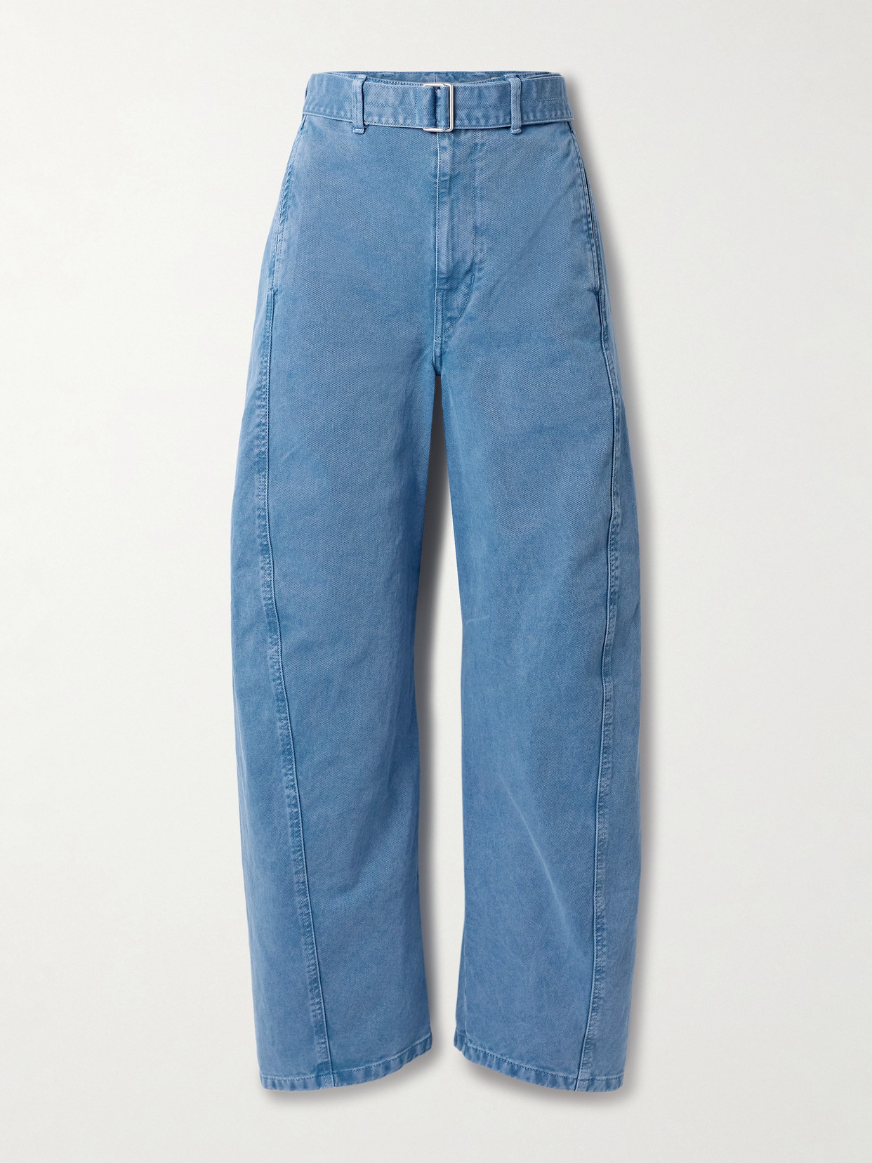 Lemaire Twisted Belted Mid-rise Barrel-leg Jeans In Blue