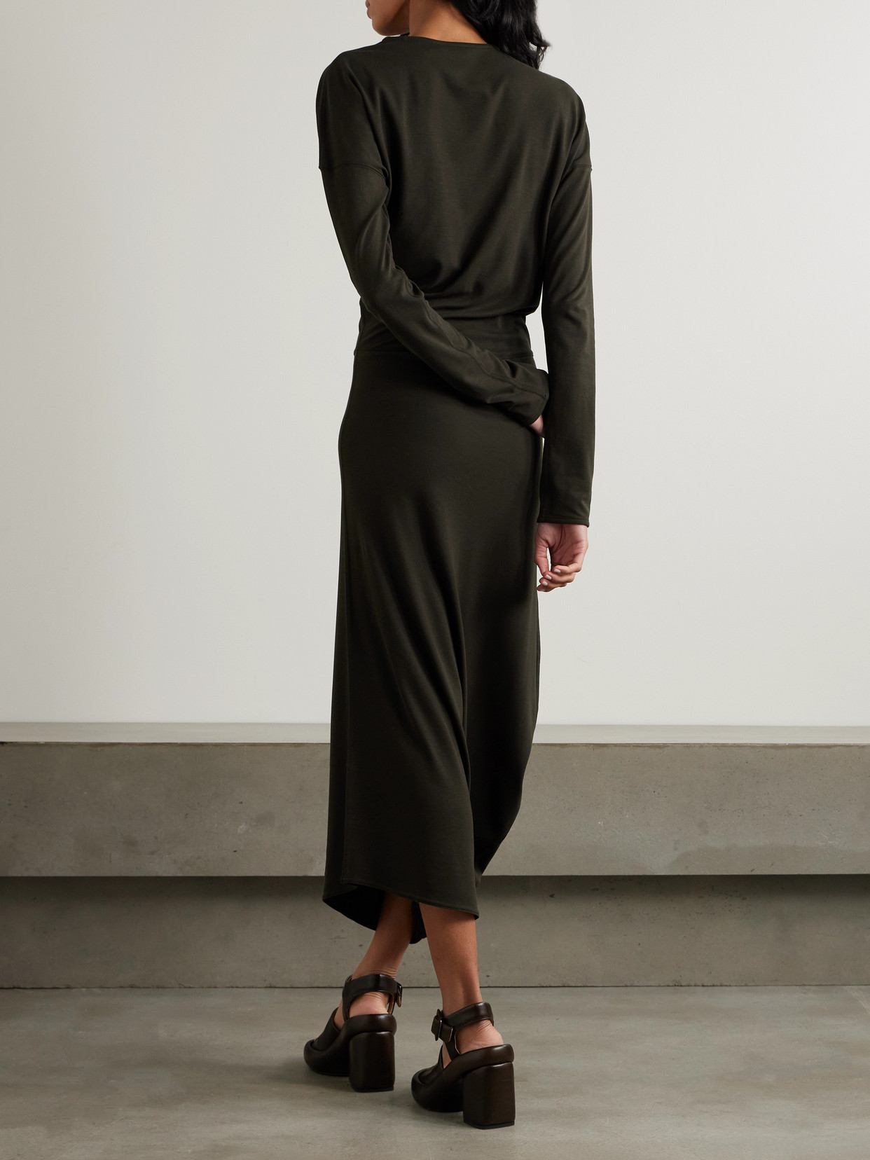 Lemaire Twisted Cotton-jersey Midi Dress In Brown