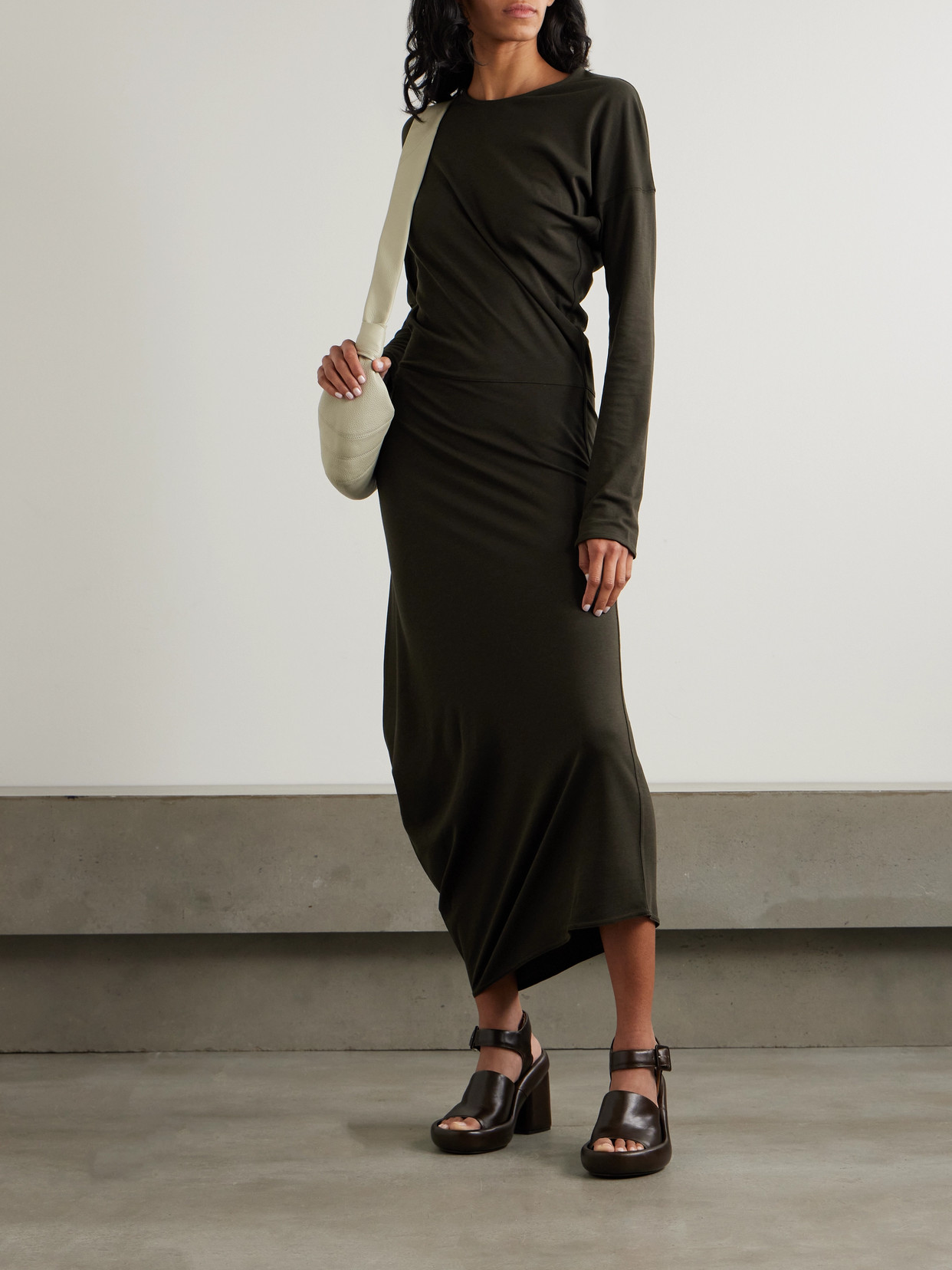Lemaire Twisted Cotton-jersey Midi Dress In Brown