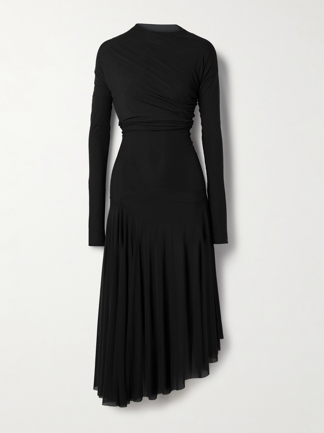 LEMAIRE - Transparent Asymmetric Draped Stretch-mesh Maxi Dress - Black