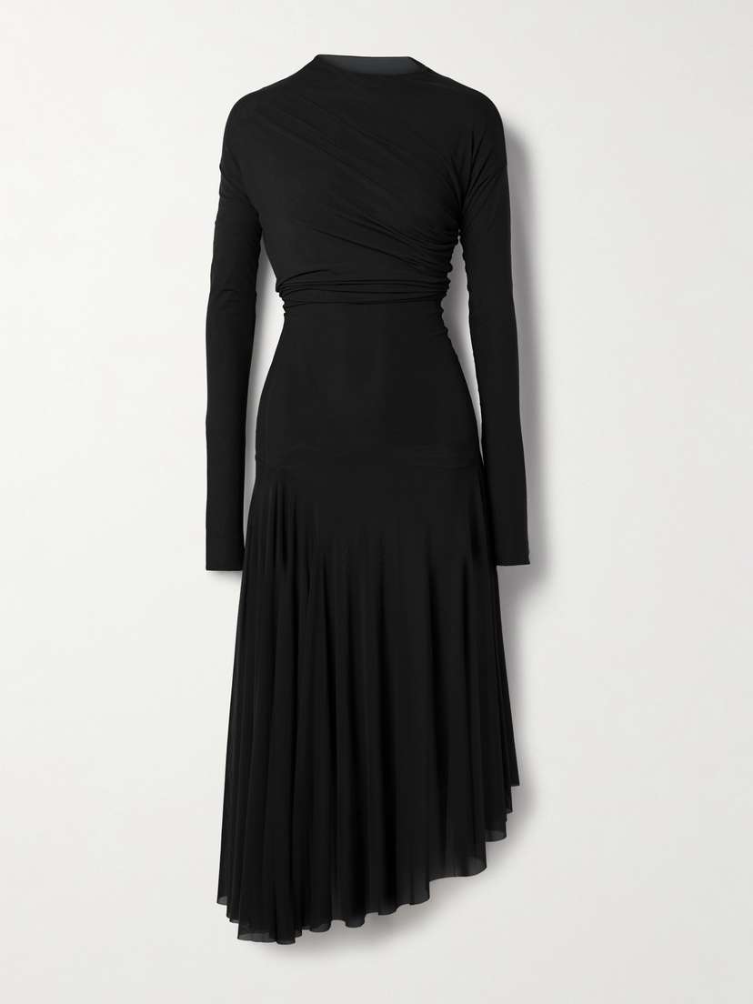 Lemaire Transparent Asymmetric Draped Stretch-mesh Maxi Dress