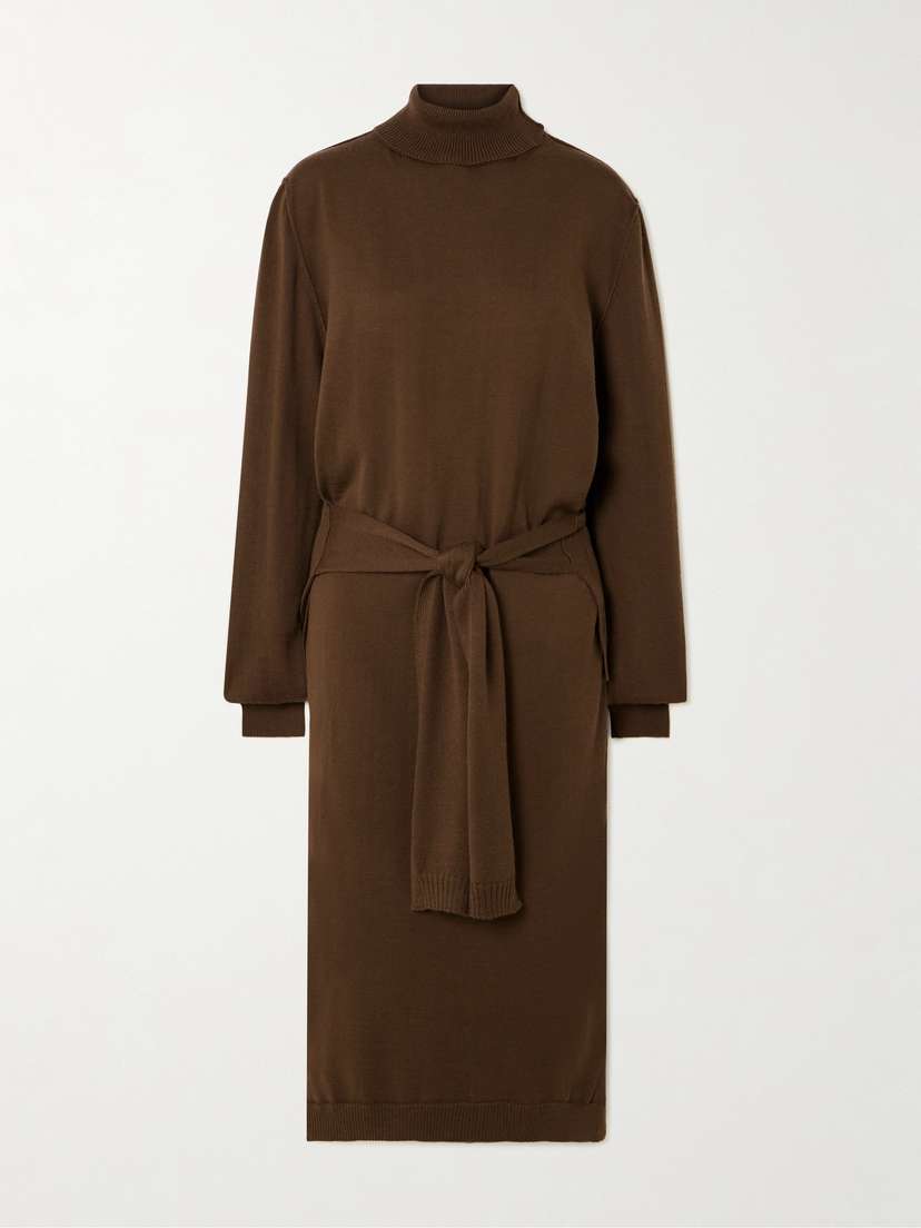 Lemaire Belted Wool-blend Turtleneck Midi Dress