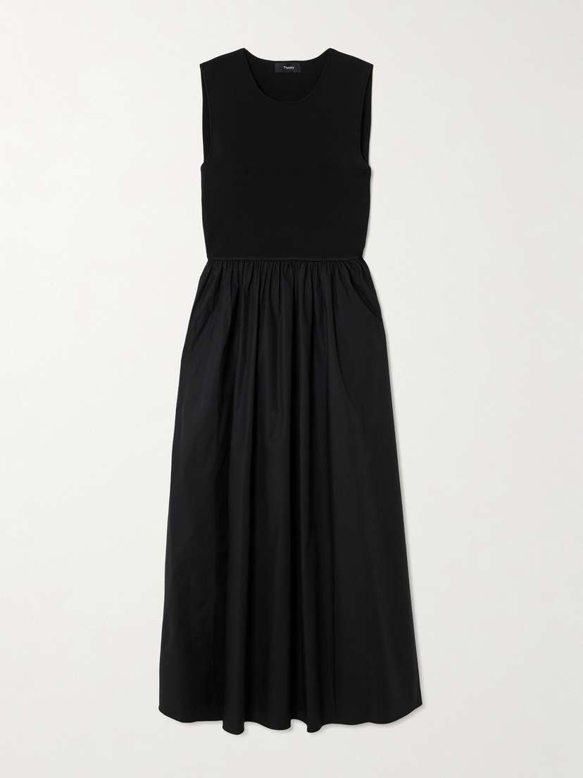 Theory Stretch-knit And Cotton-blend Poplin Midi Dress