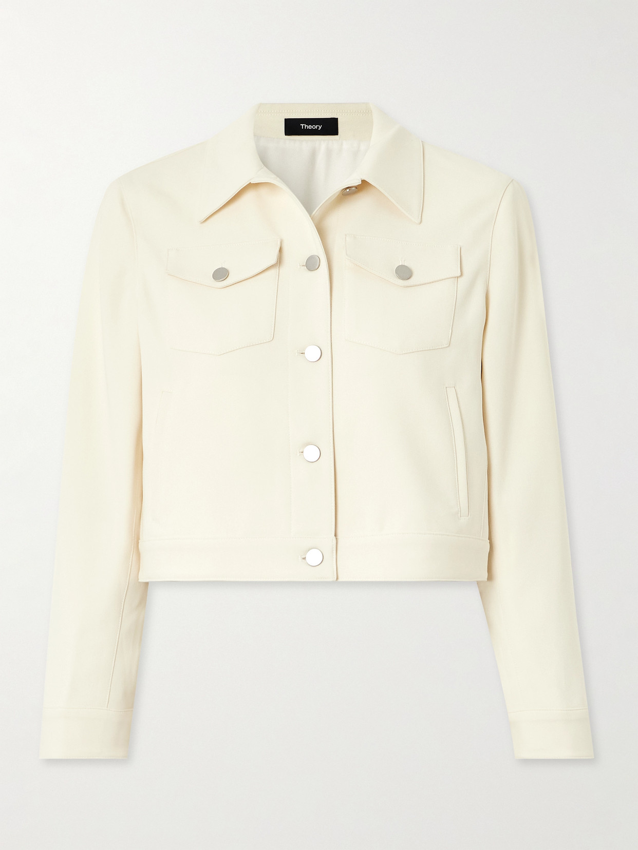 Theory - Shrunken Trucker Cropped Crepe Jacket - Off-white