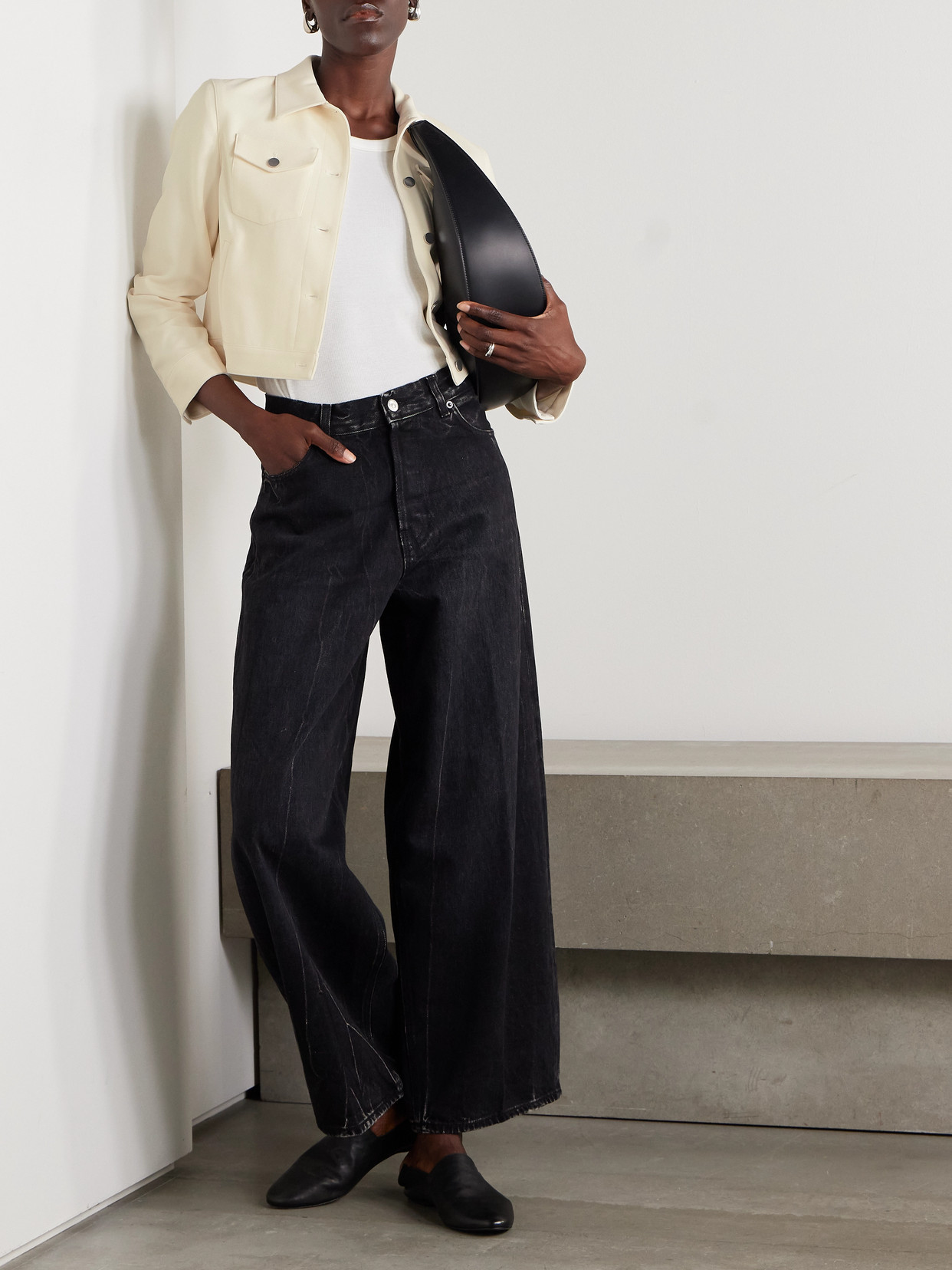 Shrunken Trucker Cropped Crepe Jacket