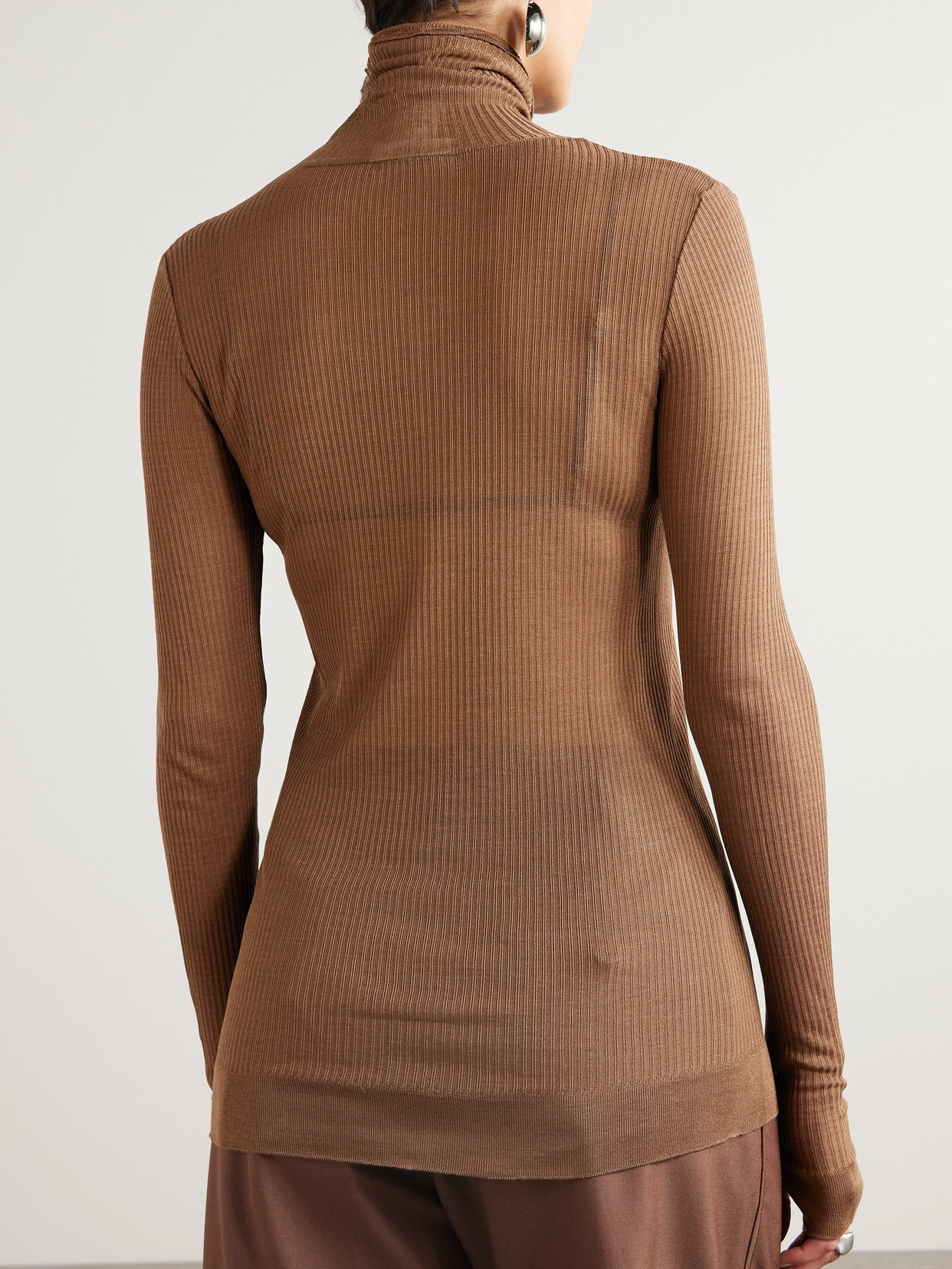 Lemaire Seamless Ribbed-knit Turtleneck Top In Brown
