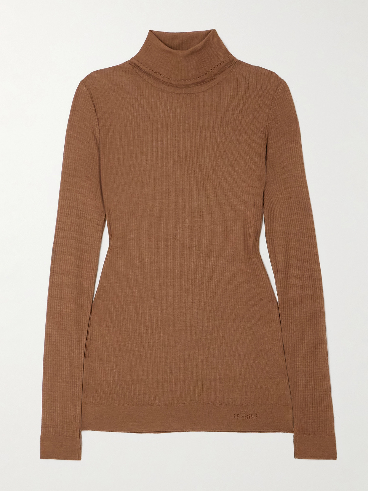 Lemaire Seamless Ribbed-knit Turtleneck Top In Brown