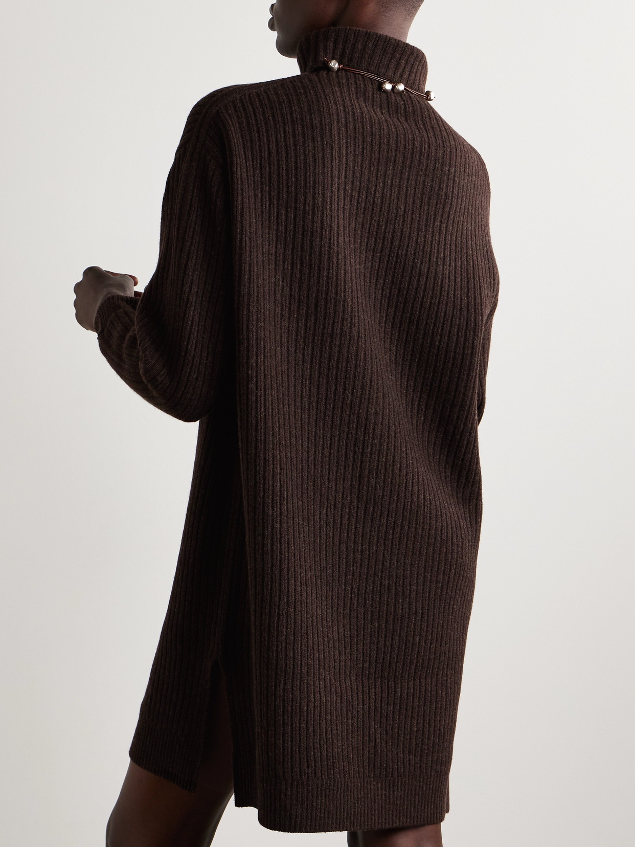 Lemaire Ribbed Wool Turtleneck Mini Dress In Brown