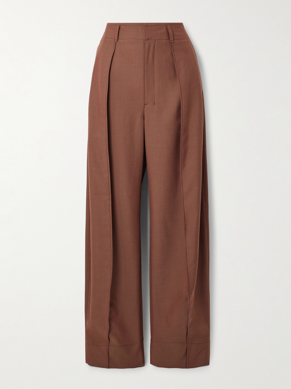 LEMAIRE - Pleated Grain De Poudre Wide-leg Pants - Brown