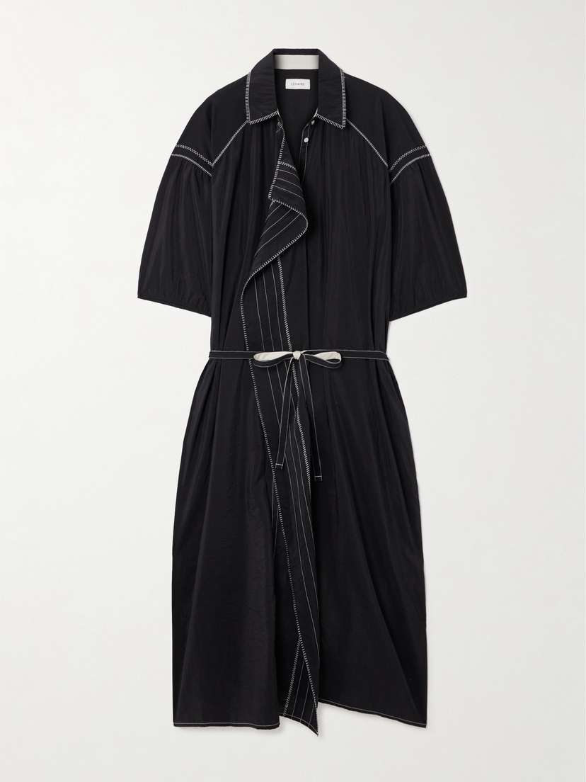 Lemaire Belted Asymmetric Embroidered Silk-blend Shirt Dress