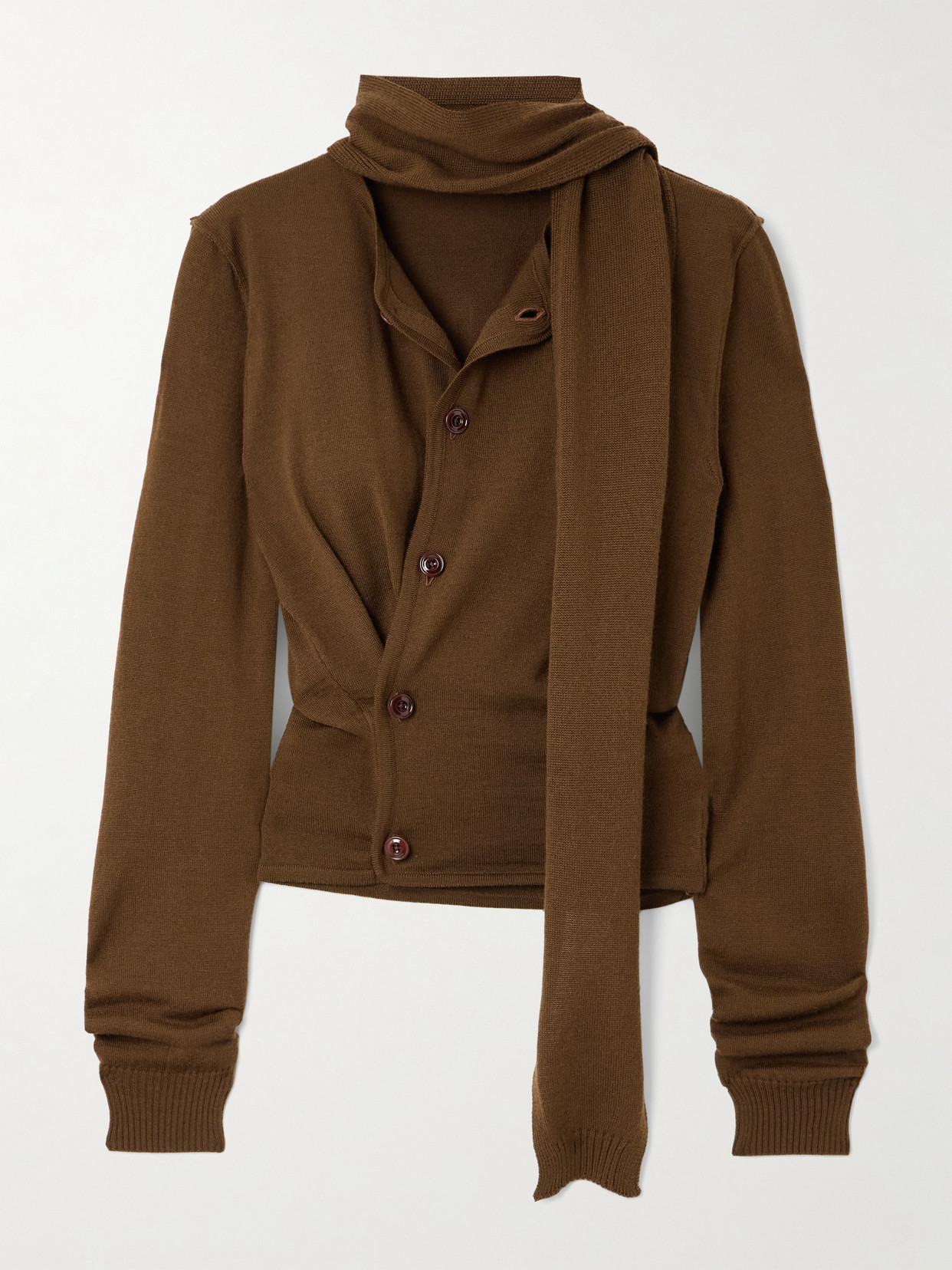 LEMAIRE - Asymmetric Wool-blend Cardigan - Brown