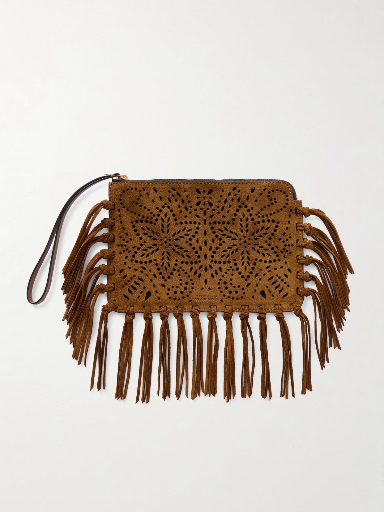 Isabel Marant Fringed Perforated Suede Clutch In Brown