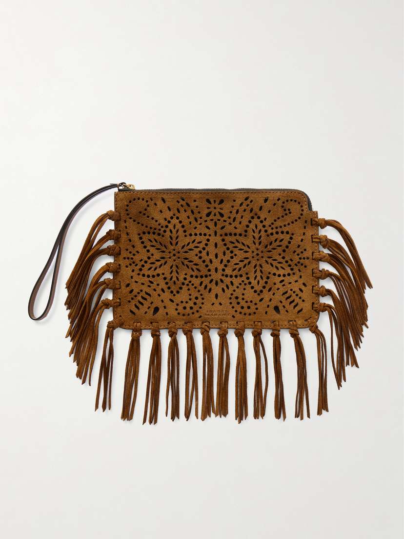 Isabel Marant Fringed Perforated Suede Clutch