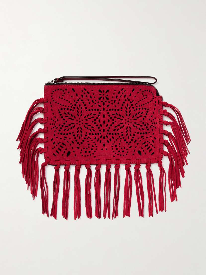 Isabel Marant Fringed Perforated Suede Clutch