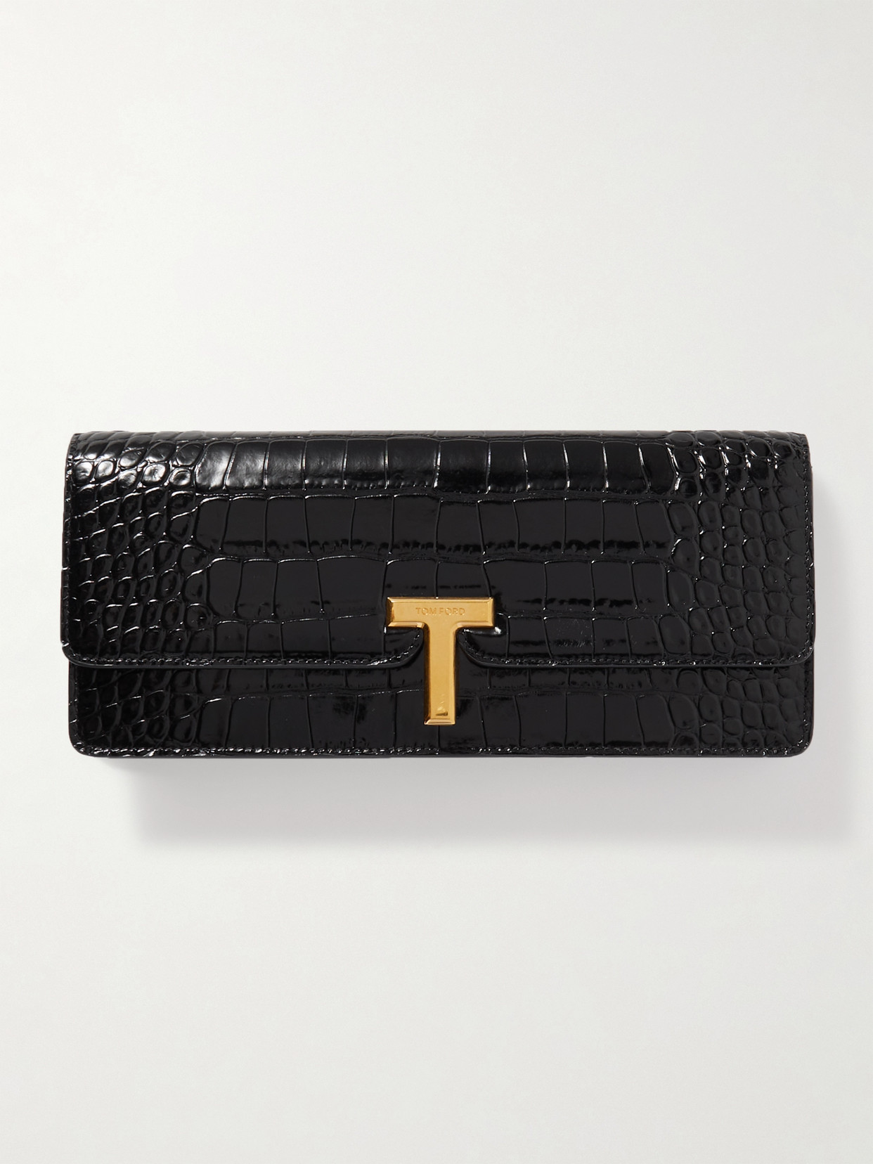Tom Ford Croc-effect Leather Clutch In Black