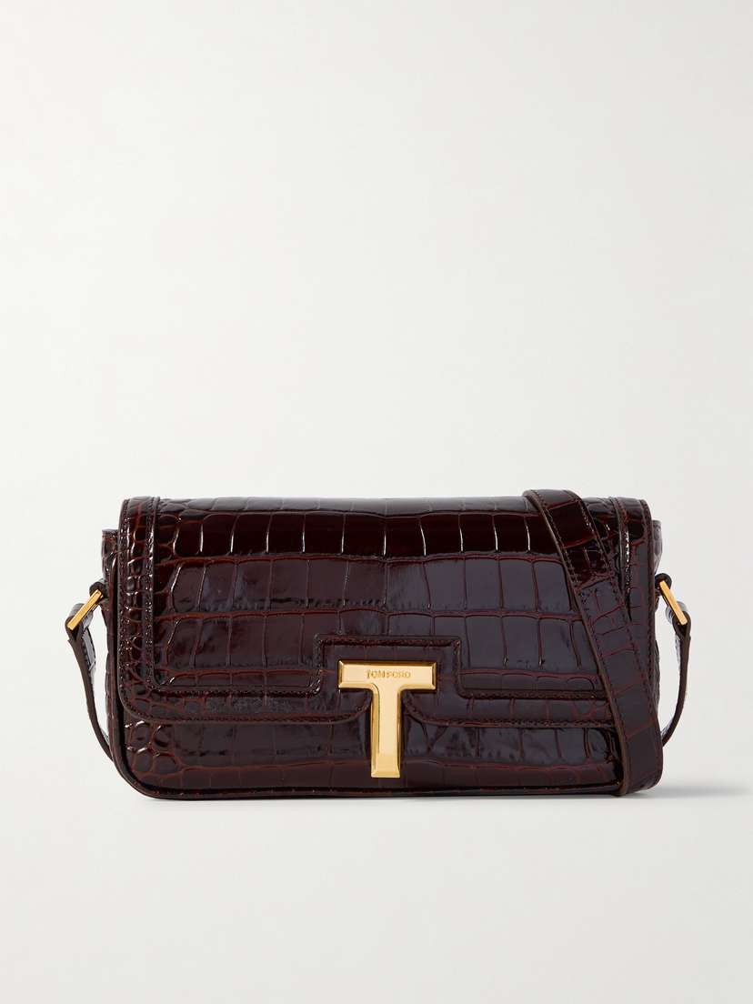 Tom Ford Glossed Croc-effect Leather Shoulder Bag