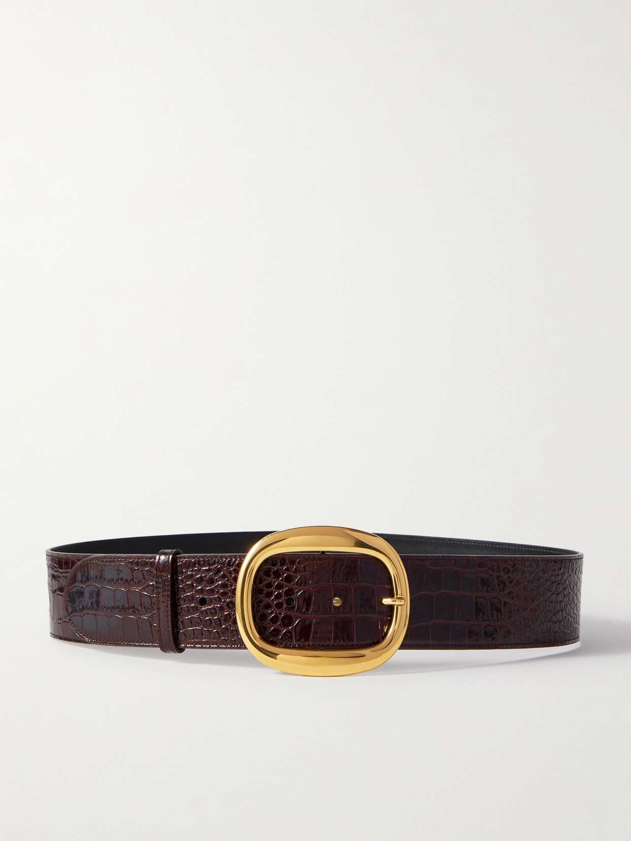 TOM FORD - Croc-effect Patent-leather Belt - Chocolate