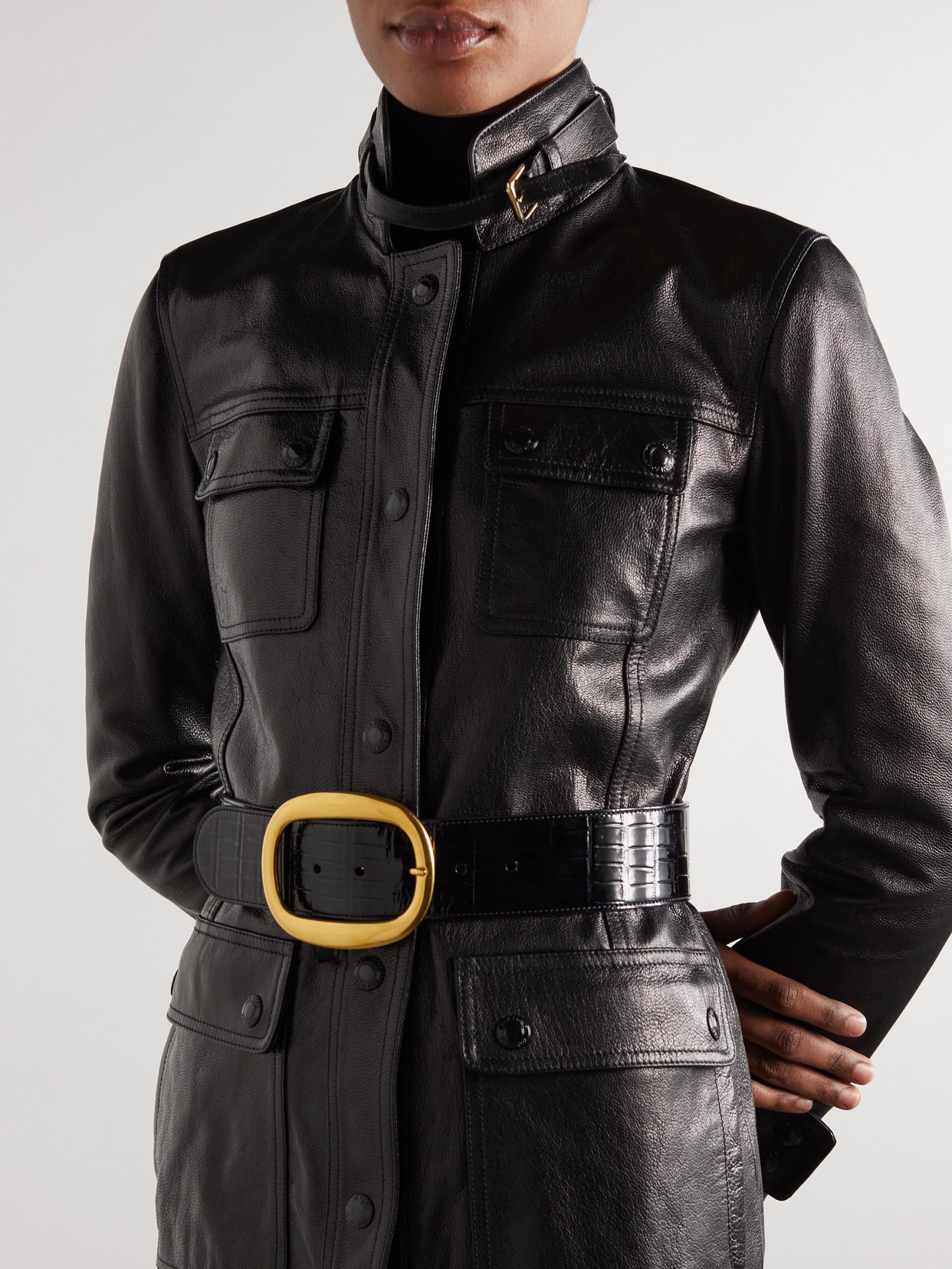 Tom Ford Croc-effect Patent-leather Belt In Black